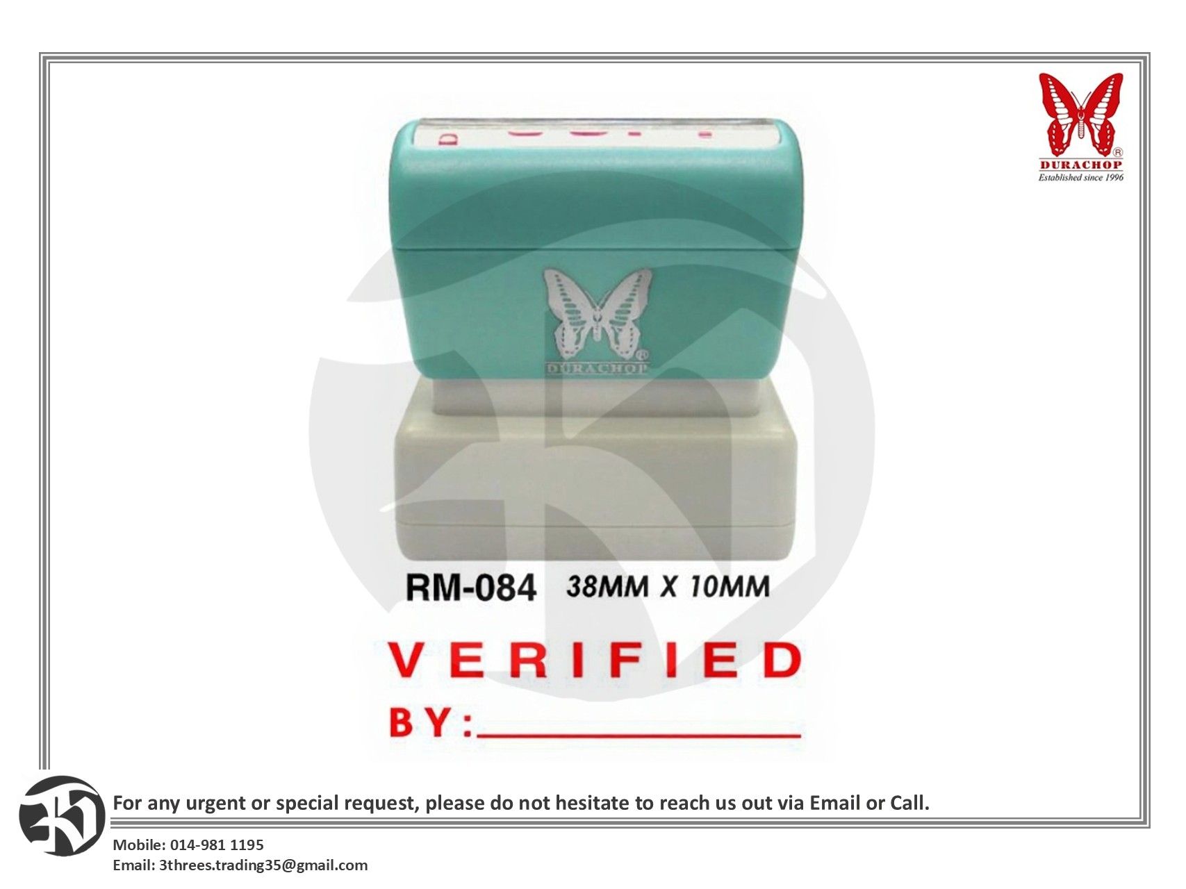 Durachop Pre Inked Stamp (Oil-Based Self-Inking) - VERIFIED BY