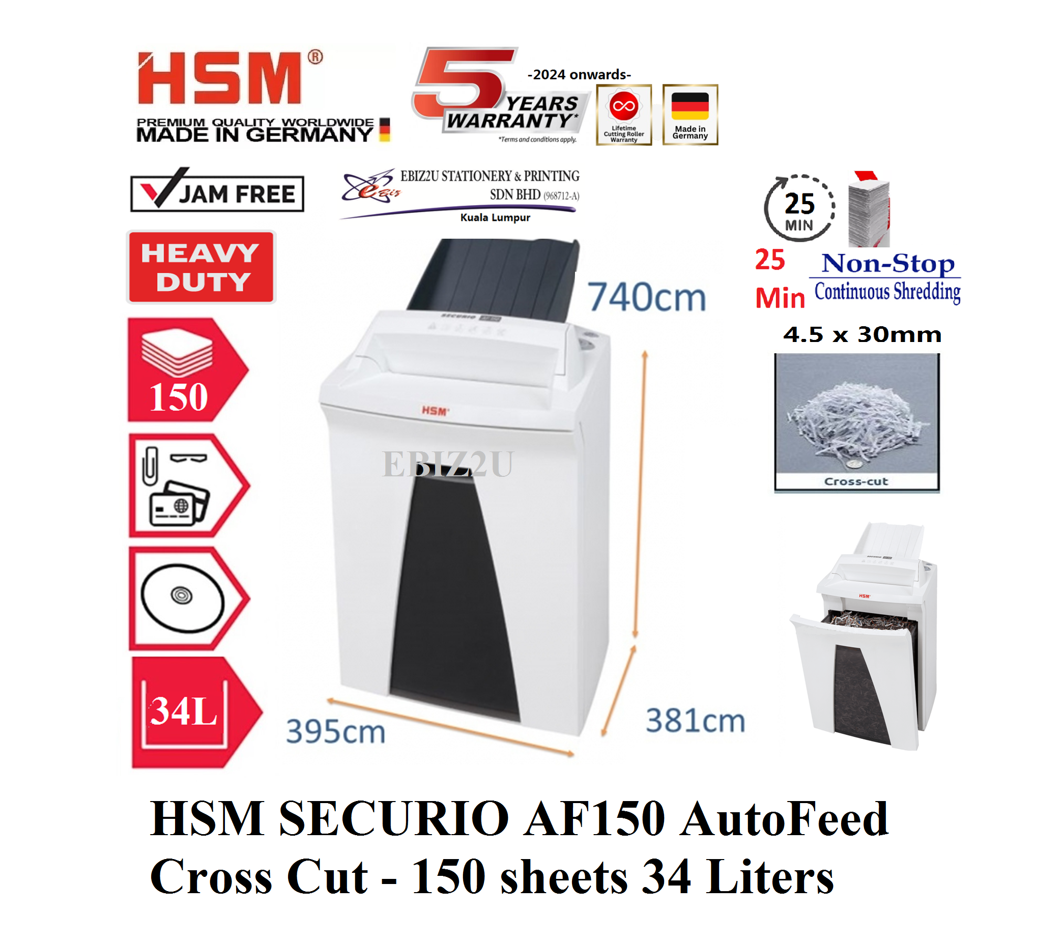 HSM SECURIO AF150 AutoFeed Cross Cut Shredder -150 sheets 34 Liters Heavy Duty Shredder Machine, Paper Shredder,Shredder Machine, Stationery, Office Automation,Straight Cut, Cross Cut, Micro Cut, Office Shredder,Mesin Penghancur Kertas