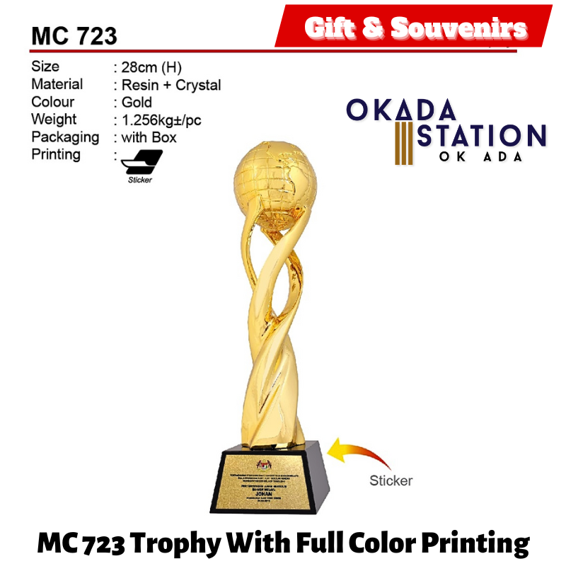 GIFT & SOUVENIRS : MC 723 TROPHY WITH FULL COLOR PRINTING / CRYSTAL AWARD / AWARD TROPHY / TROFI / 28CM(H) / 1PC