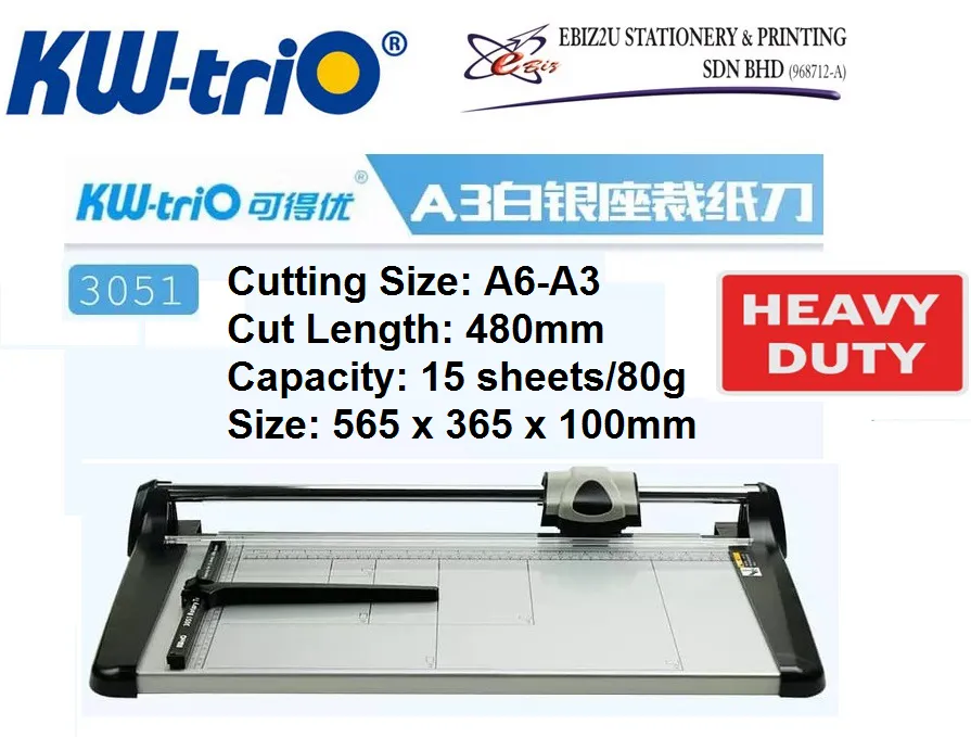 KW-Trio 3051 Heavy Duty Rotary Trimmer - A3 15 sheets (Pemotong Kertas, Paper Cutter, Paper Cutter, Paper Trimmer, Heavy Duty Cutter, A4 paper cutter, A3 paper cutter)