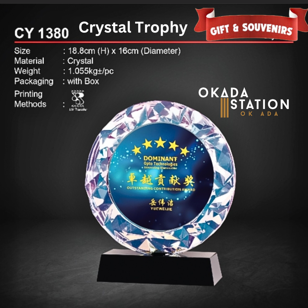 OKADA GIFT & SOUVENIRS: CY 1380 CRYSTAL TROPHY WITH PRINTING / CRYSTAL / CRYSTAL AWARD / AWARD TROPHY / CRYSTAL / TROPHY / AWARD / CY 1380 / 1.055KG