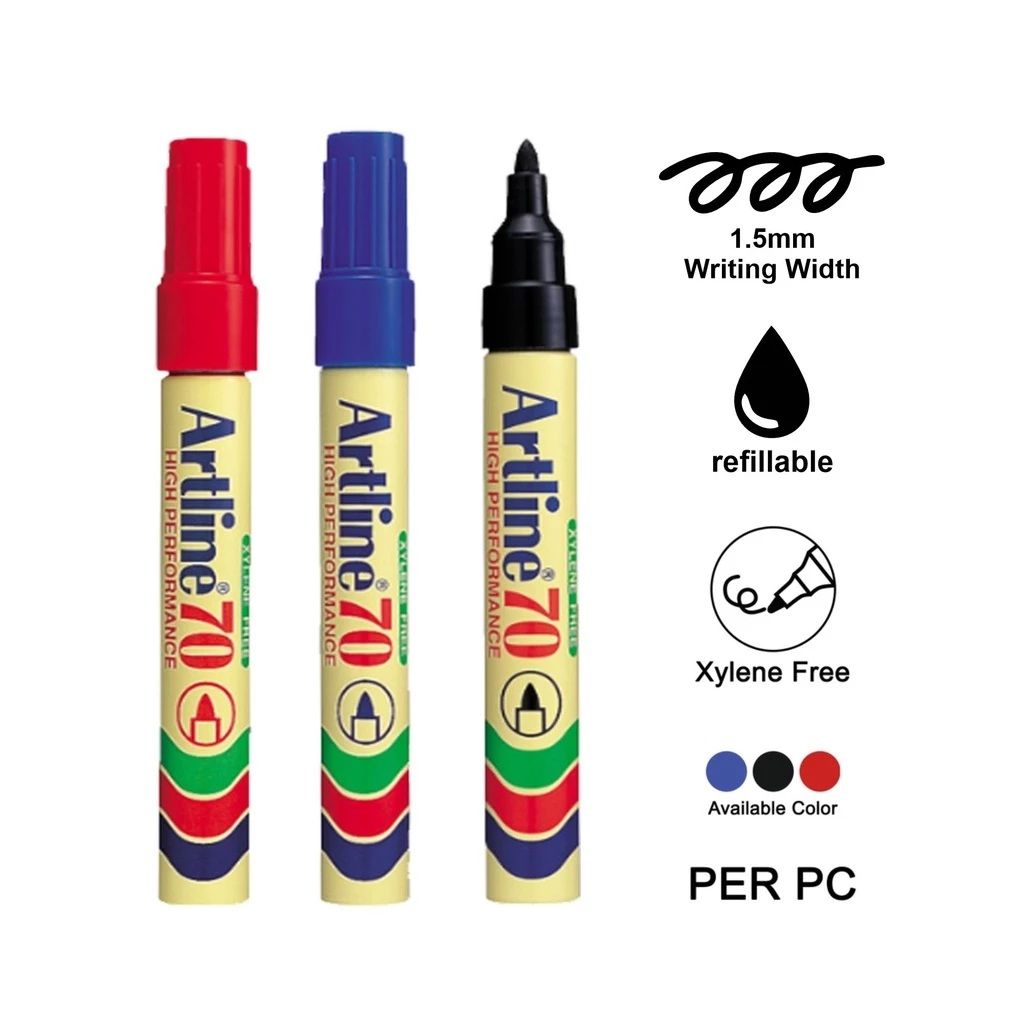 Artline 70 Bullet Tip Permanent Marker - Black / Blue / Red (Sabah)