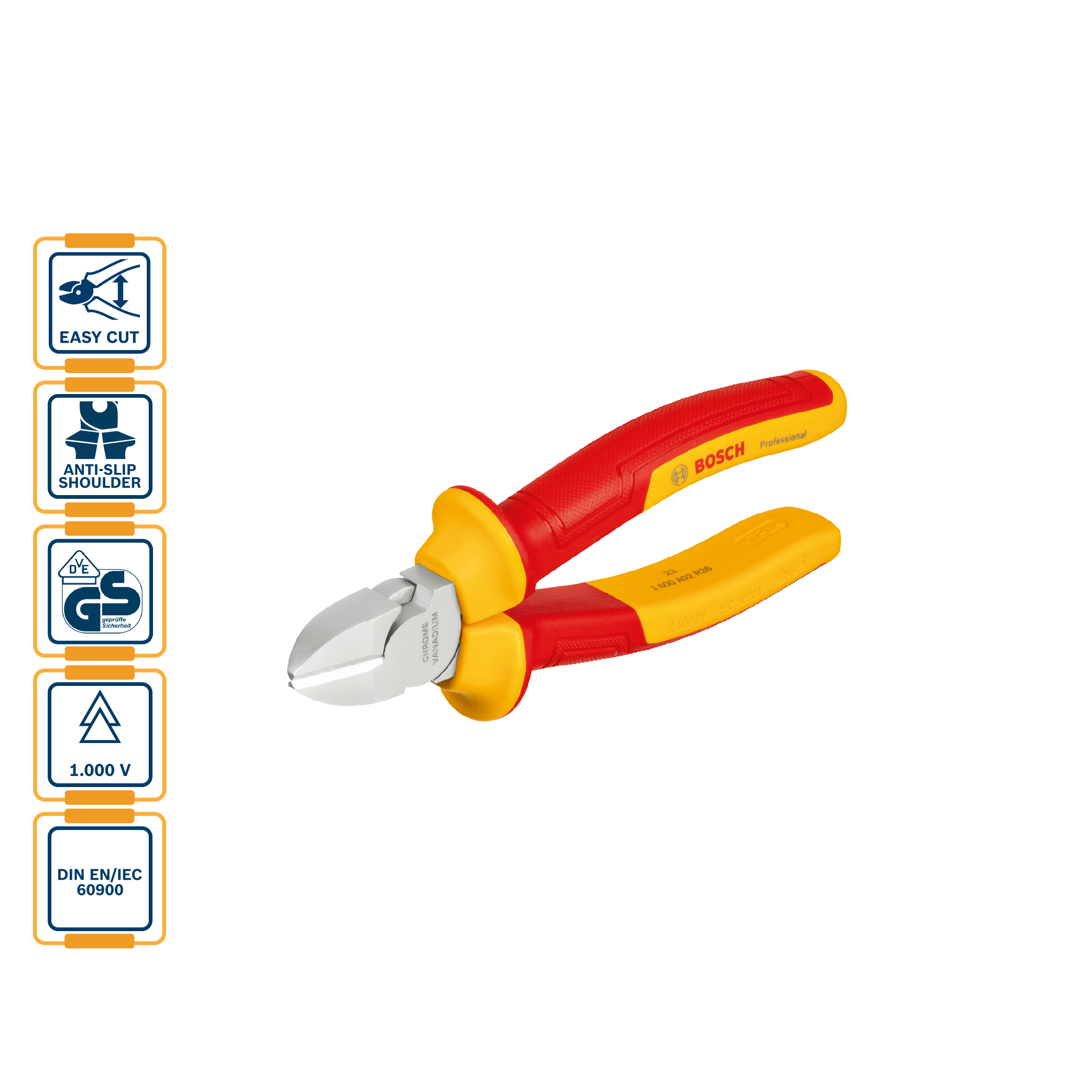 BOSCH Insulated (VDE) Diagonal Side Cutter Plier 160mm (6") - 1600A02ND9