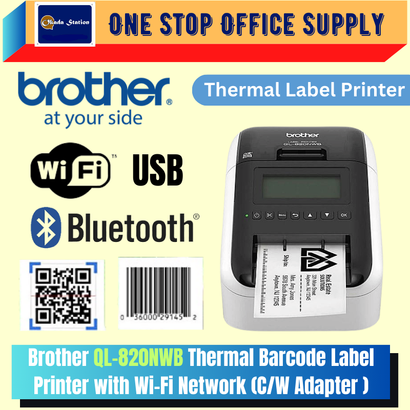Brother QL-820NWB Thermal Barcode Label Printer with Wifi Network (Bluetooth) - similar QL800 QL820 / Labelling Barcode / Name Tag / ID Sticker / Label Printer / Thermal Label Printer / Printer