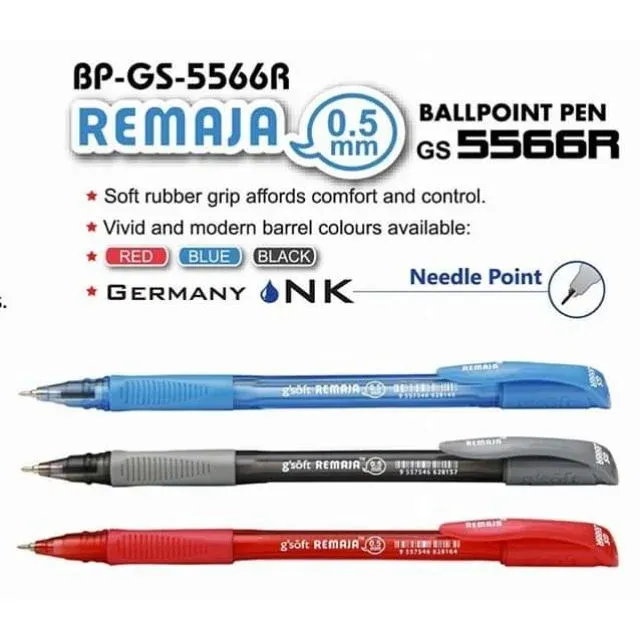 GSOFT REMAJA BALLPOINT PEN BLACK 0.5MM GS5566R (50PCS/DRUM)