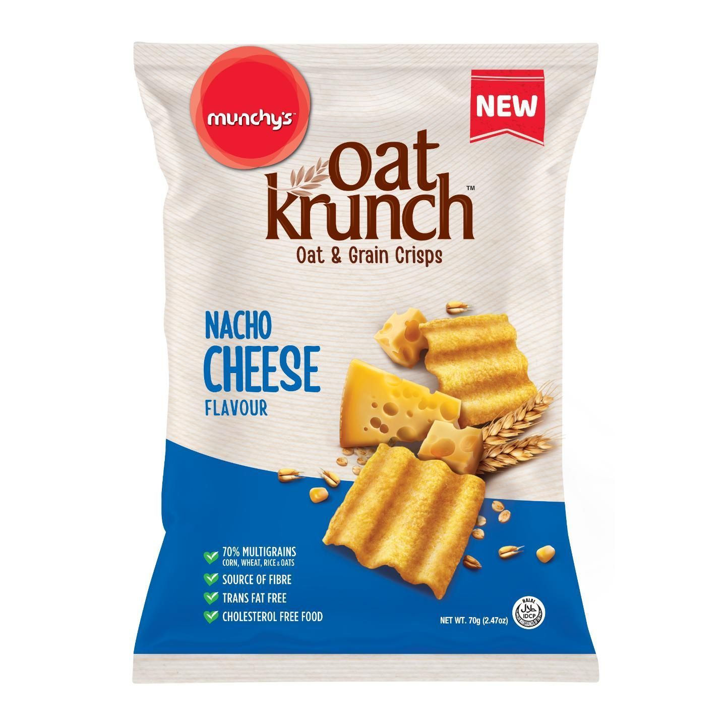 Loose Pack 12pcs x 70g Oat Krunch Oat & Grain Crisps Nacho Cheese