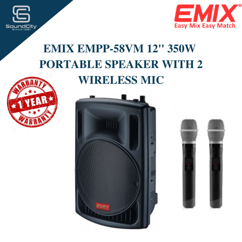 EMIX EMPP-58VM 12 Inch 350W Portable Speaker with 2 Wireless Mic (EMPP58VM / EMPP 58VM)