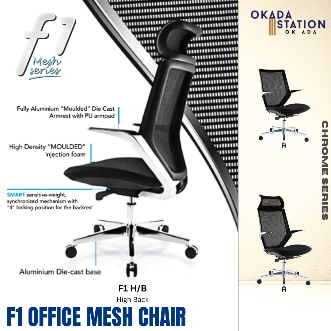 CLASSIC CHAIR F1 SERIES ERGONOMIC OFFICE MESH CHAIR - ALUMINIUM LEG / CLASSIC CHAIR / F1 EXECUTIVE MESH CHAIR / EXECUTIVE OFFICE CHAIR / ERGONOMIC OFFICE CHAIR / CHROME SERIES/ ALL MODEL / HIGH BACK CHAIR / MEDIUM BACK CHAIR / OFFICE CHAIR / MESH CHA