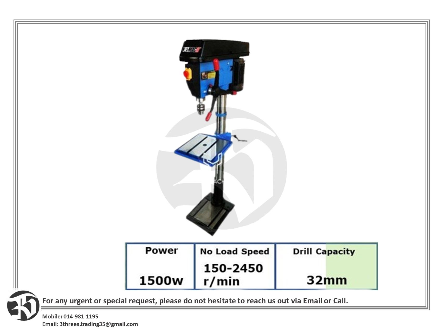 TH Jetmac 1500W 32mm Heavy Duty Bench Drilling Machine