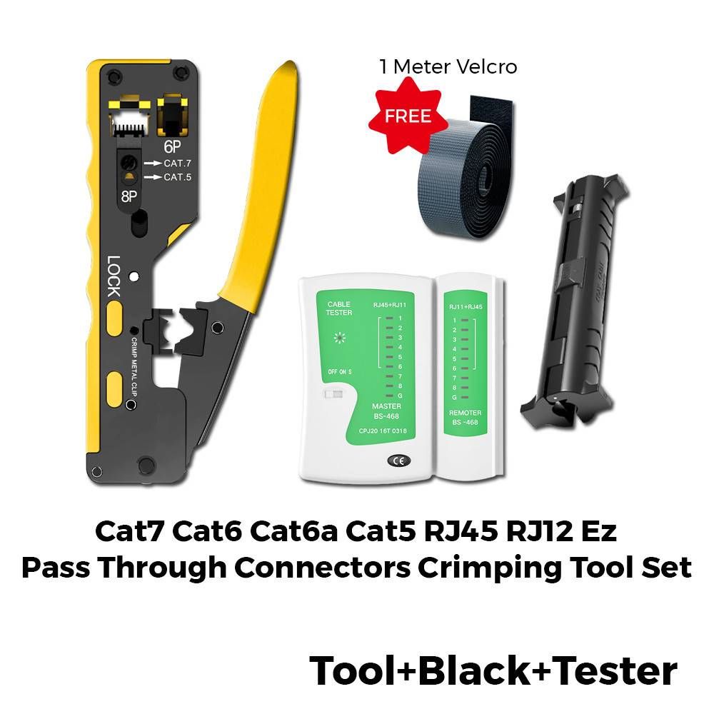 CAT7 CAT6 CAT6A CAT5 RJ45 RJ12 EZ PASS THROUGH CONNECTORS CRIMPING TOOL