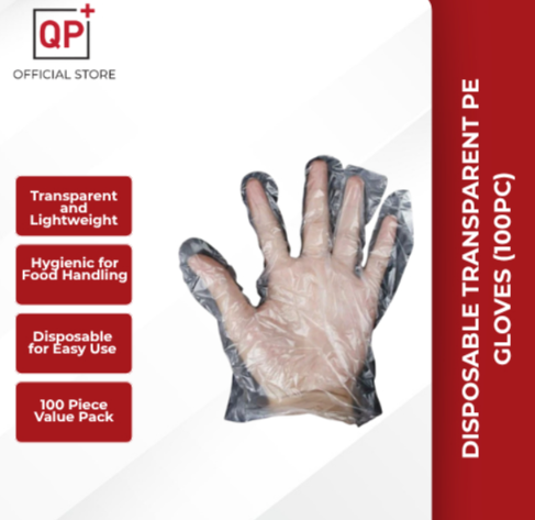 DISPOSABLE GLOVES TRANSPARENT PE GLOVES (KITCEHN FOOD USED) (100PC) l SARUNG TANGAN l 手套-