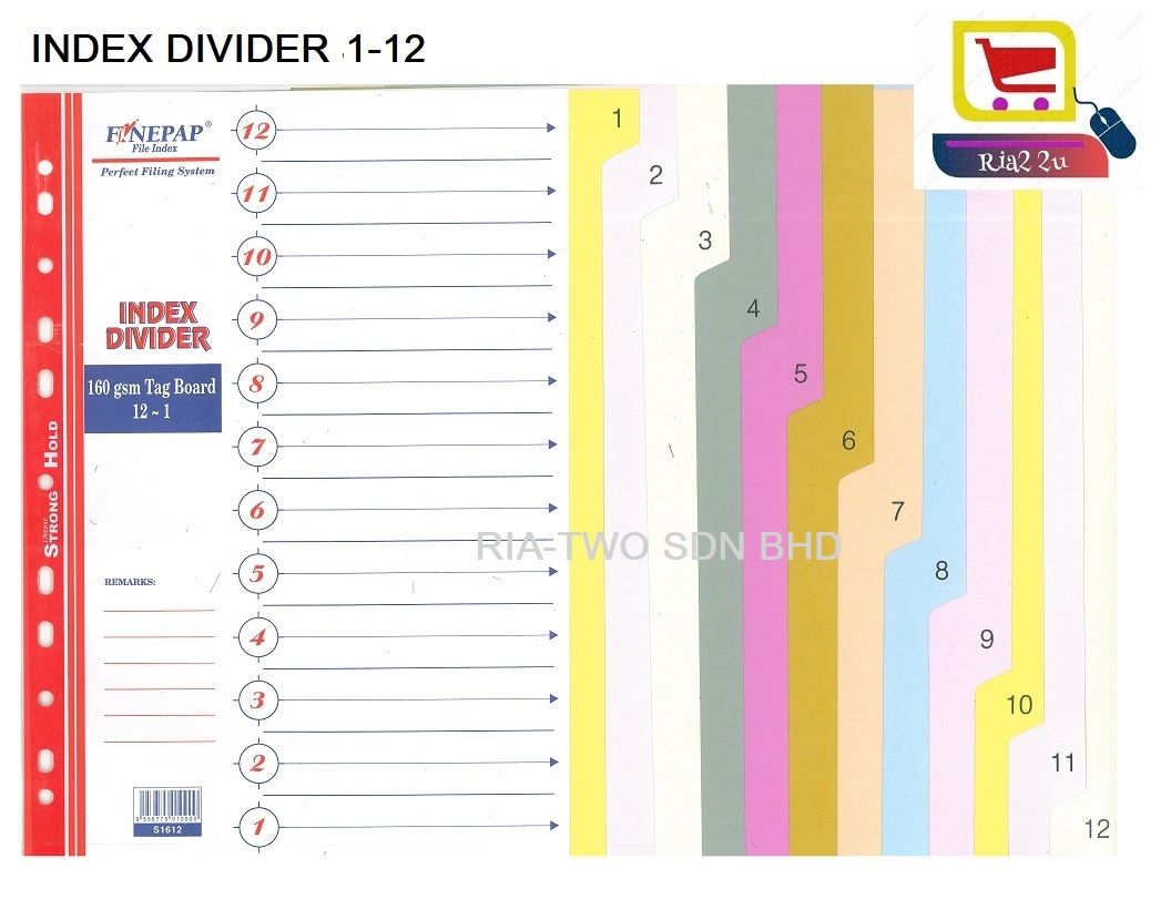 Index Divider 1-12 / Paper Index / Index Divider 1-12 / Index RTSB