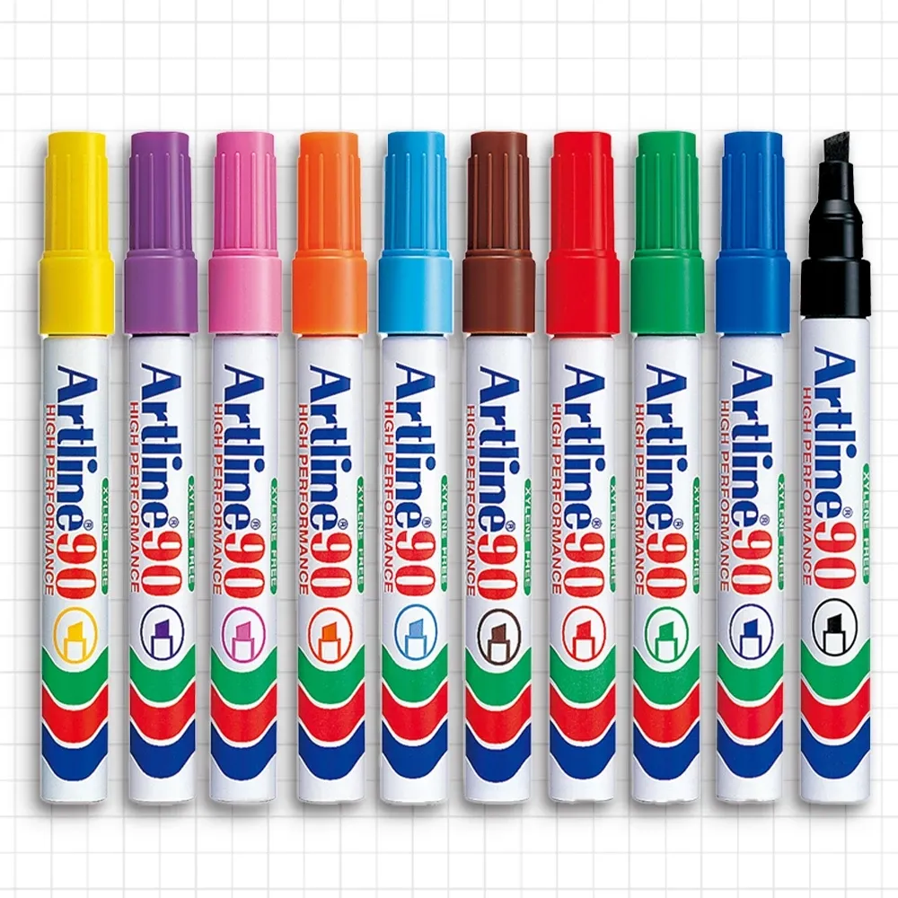 Artline 90 Permanent Marker Box Set (12pcs)  - Medium Point 2.0mm - 5.0mm | Chisel Style | 10 Colours | Waterproof | Refillable  Green