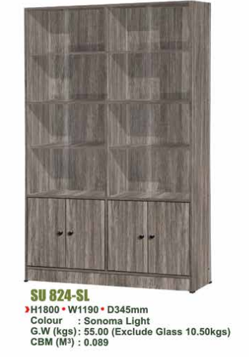 SU FILE CABINET WITH DOORS & GLASS SU 824 - SL/N.OAK