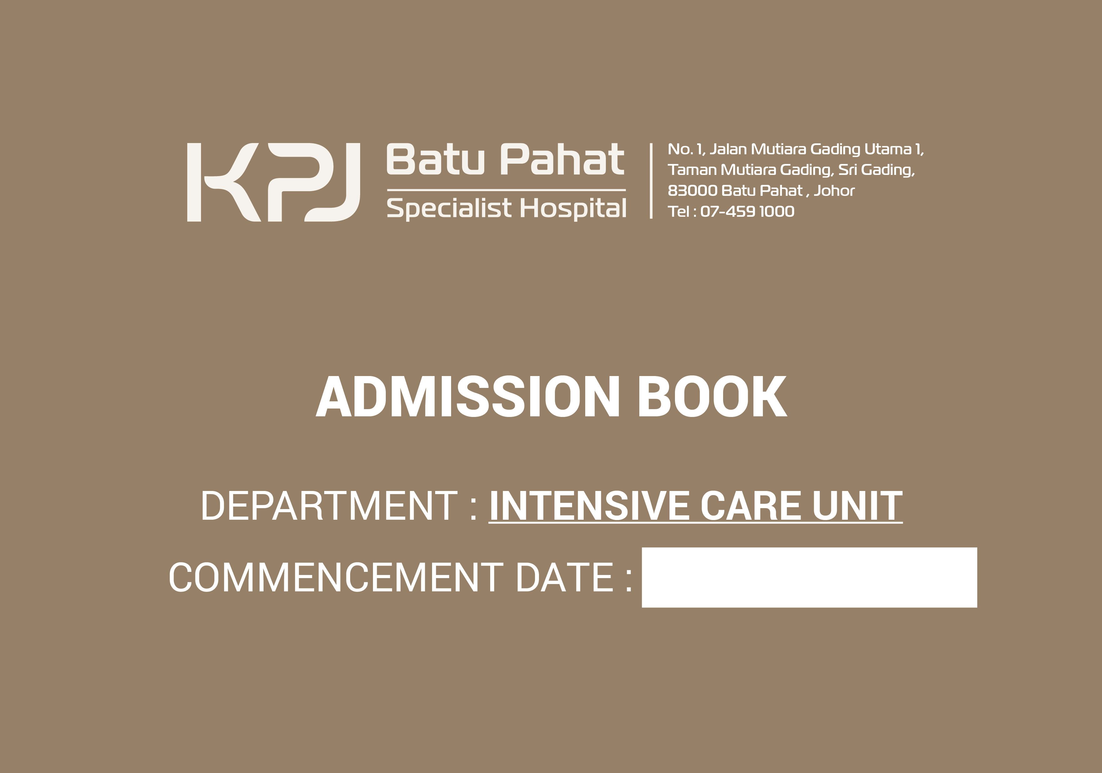 Hardcover Admission Book Intensive Care Unit
