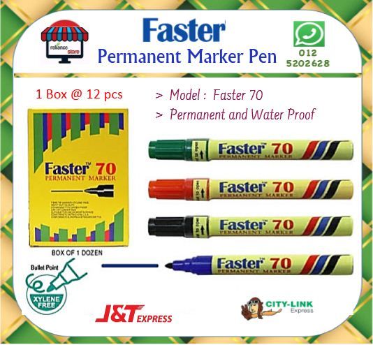 Faster 70 Permanent Marker Pen / Faster Marker # Hitam / Biru / Merah # Buatan Malaysia # RP-0165 ( KTT : 1 Kotak @ 12 Batang )