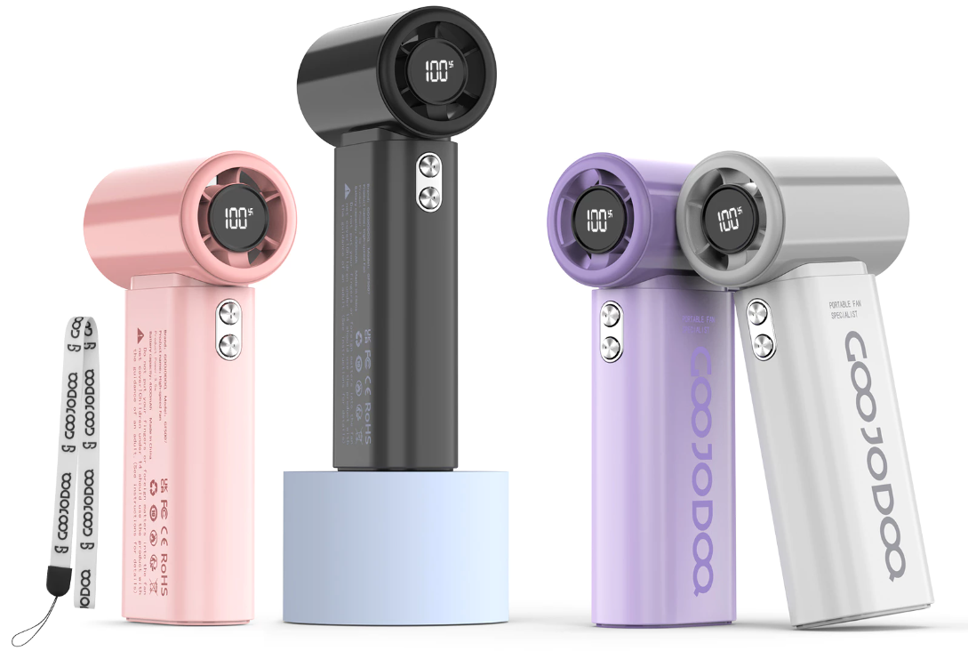 GOOJODOQ Mini Fan 4000mAh Turbo Mini Fan Rechargeable Handheld Portable Strong Wind Jet Hand+Case