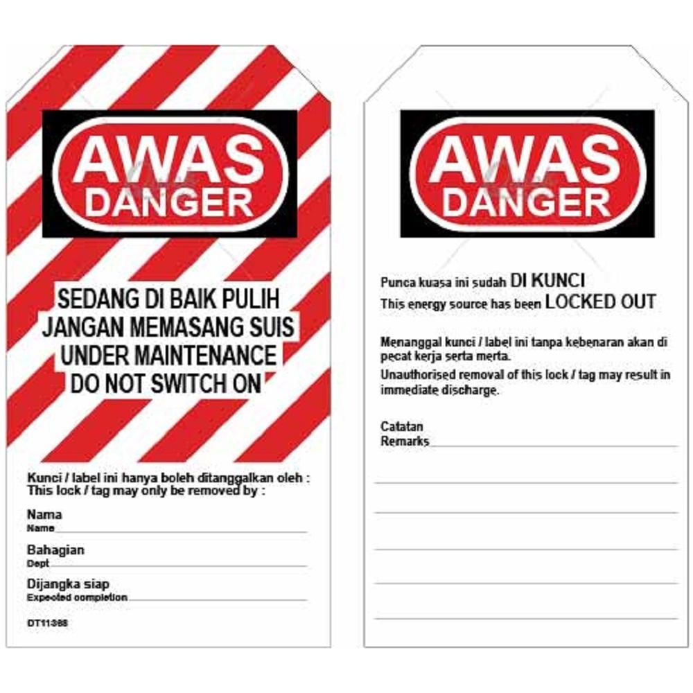 SAFETYWARE LOCKOUT TAG – UNDER MAINTENANCE. DO NOT SWITCH ON (FRONT) / THIS ENERGY SOURCE HAS BEEN LOCKOUT OUT (BACK)_2SIDE PRINTNG_DT0102R1