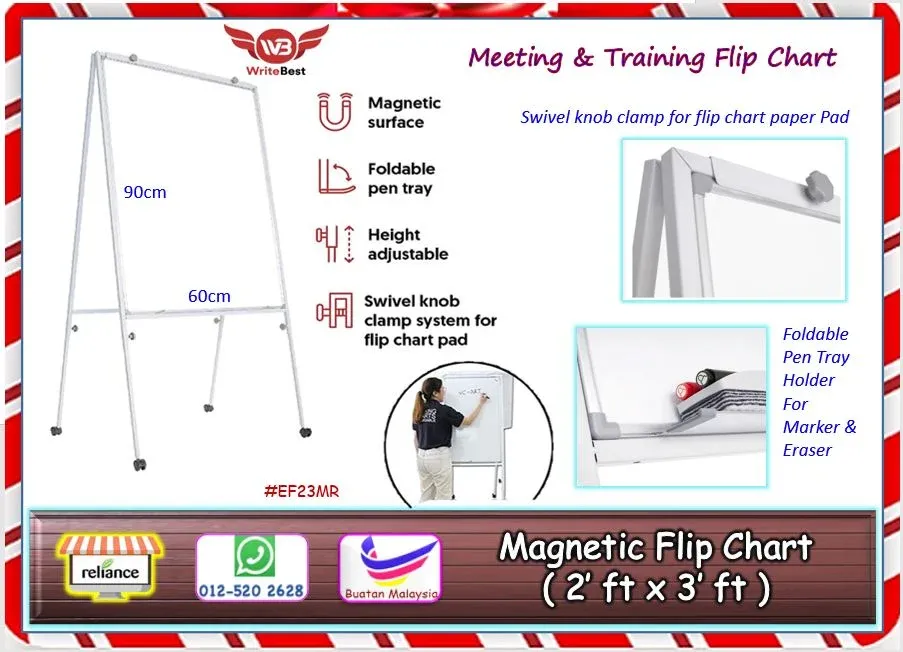 Writebest Magnetic Flip Chart With Castor / FlipChart - 60cm x 90cm / Conference Flip Chart # Whitboard Chart # Pilihan Saiz Whiteboard : (a) 2' kaki x 3' kaki / (b) 3' kaki x 4' kaki # Produk Malaysia # RP1028 ( KTT : 1 Unit )