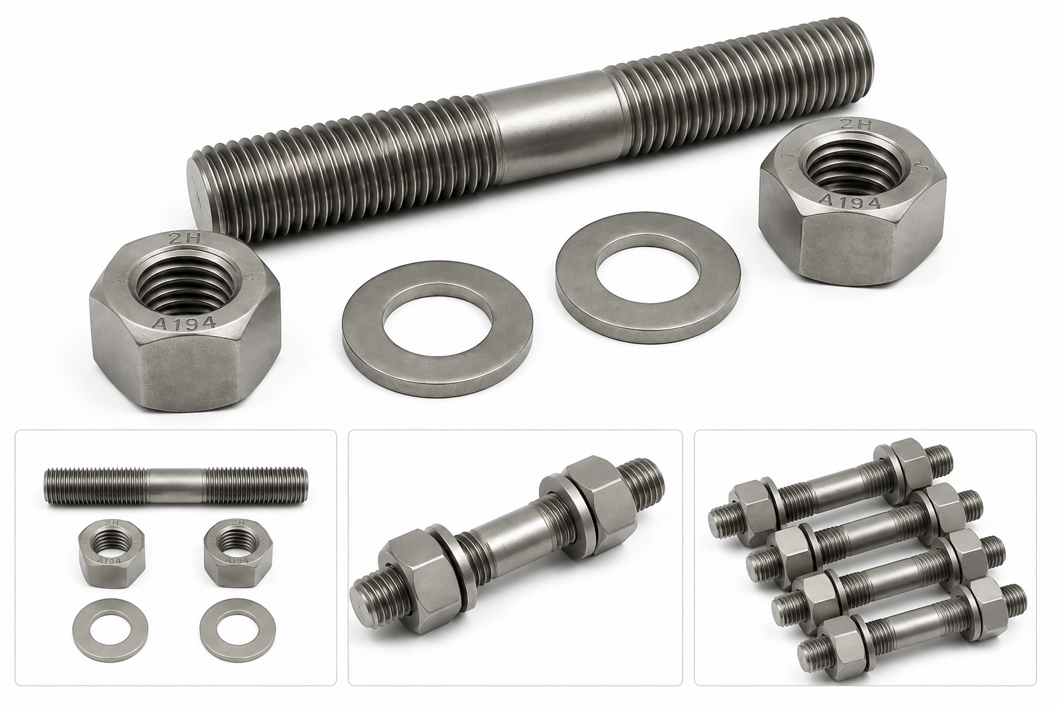 ASTM A193 B7 STUDBOLT & 2PCS A194 GR.2H HVY HEX NUTS & 2PCS F436 FW (PLAIN)