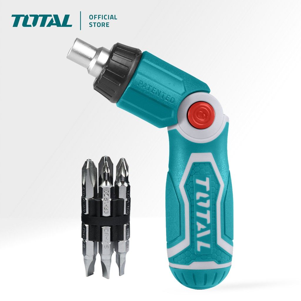 TOTAL 13 IN 1 RATCHET SCREWDRIVER SET WITH FOLDABLE ARM SLOTTED PHILLIPS & POZIDRIV BITS + PORTABLE HANDLE TACSD30136