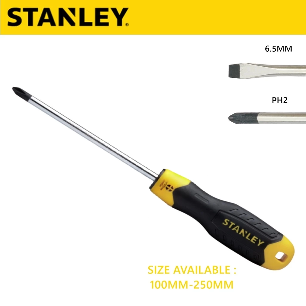 STANLEY Screwdriver. PH2x100mm-250mm Cushion Grip Screwdriver. (-) or (+) Stanley Screwdriver