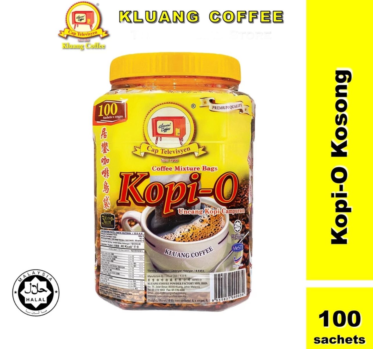 KLUANG COFFEE CAP TELEVISYEN KOPIO KOSONG 100 SACHETS