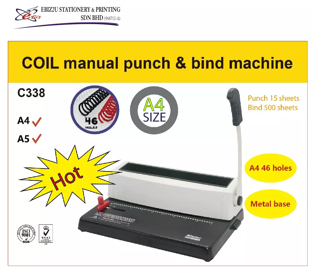 LITE A4 Size Spiral / Coil Punching Binding Machine (C338)