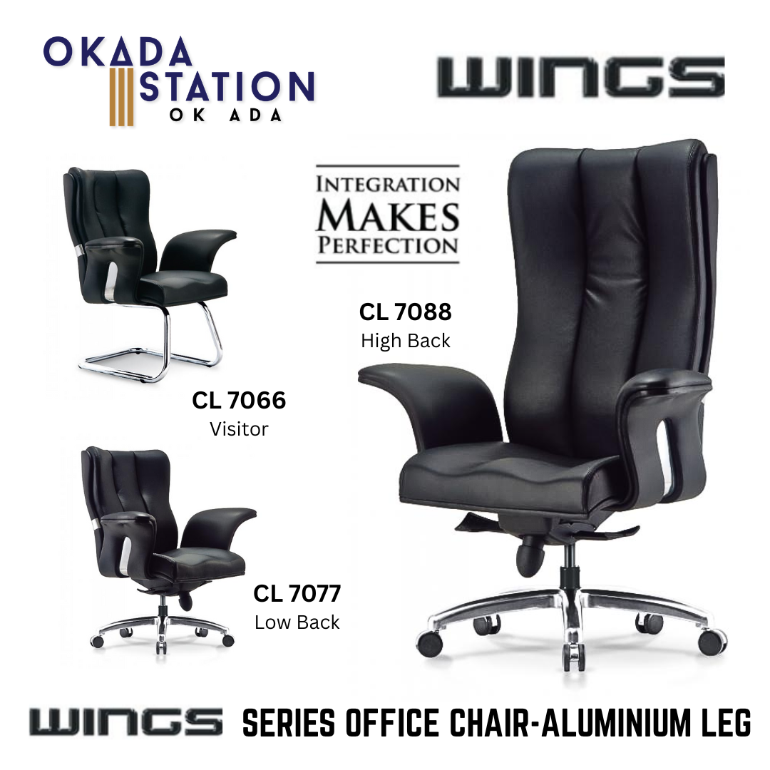 WINGS ERGONOMIC OFFICE CHAIR - ALL SIZE / CHROME SERIES / OFFICE CONFERENCE CHAIR / OFFICE SWIVEL CHAIR / ERGONOMIC CHAIR / EXECUTIVE CHAIR / DIRECTOR CHAIR / OFFICE CHAIR / ALUMINIUM BASE / FABRIC / PU LEATHER / WINGS