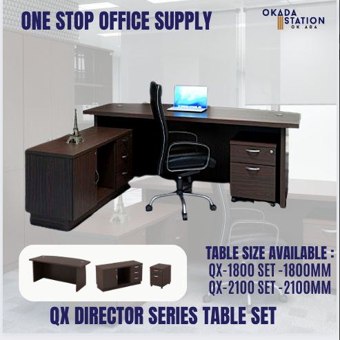 VS CUSTOM MADE: DIRECTOR TABLE SET / EXECUTIVE TABLE SET WITH SIDE CABINET & PEDESTAL / SIZE 1800MM / MODEL QX-1800 SET