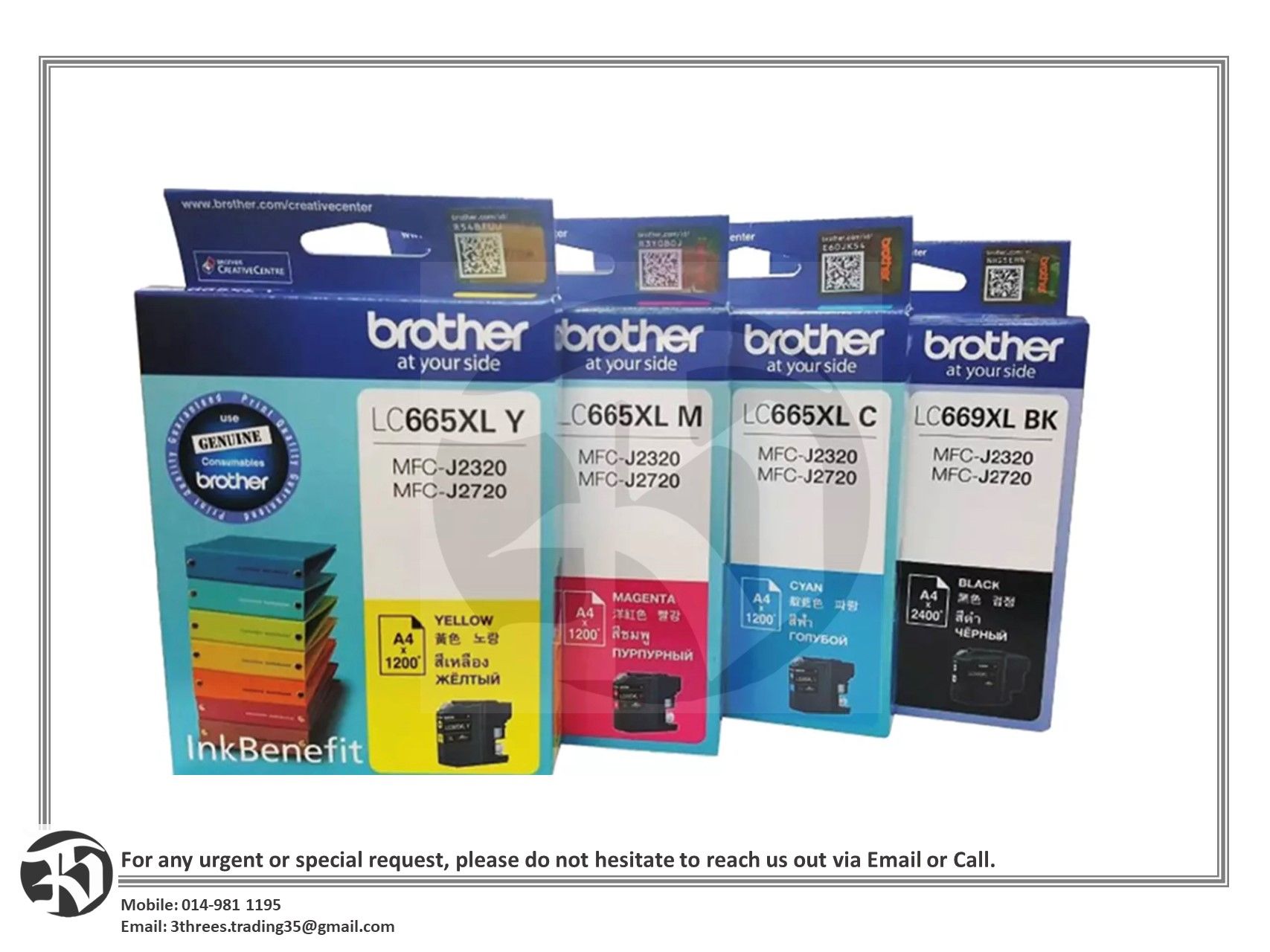 Brother LC665XLY, LC665XLC, LC665XLM, LC669XLBK Ink for MFC-J2720