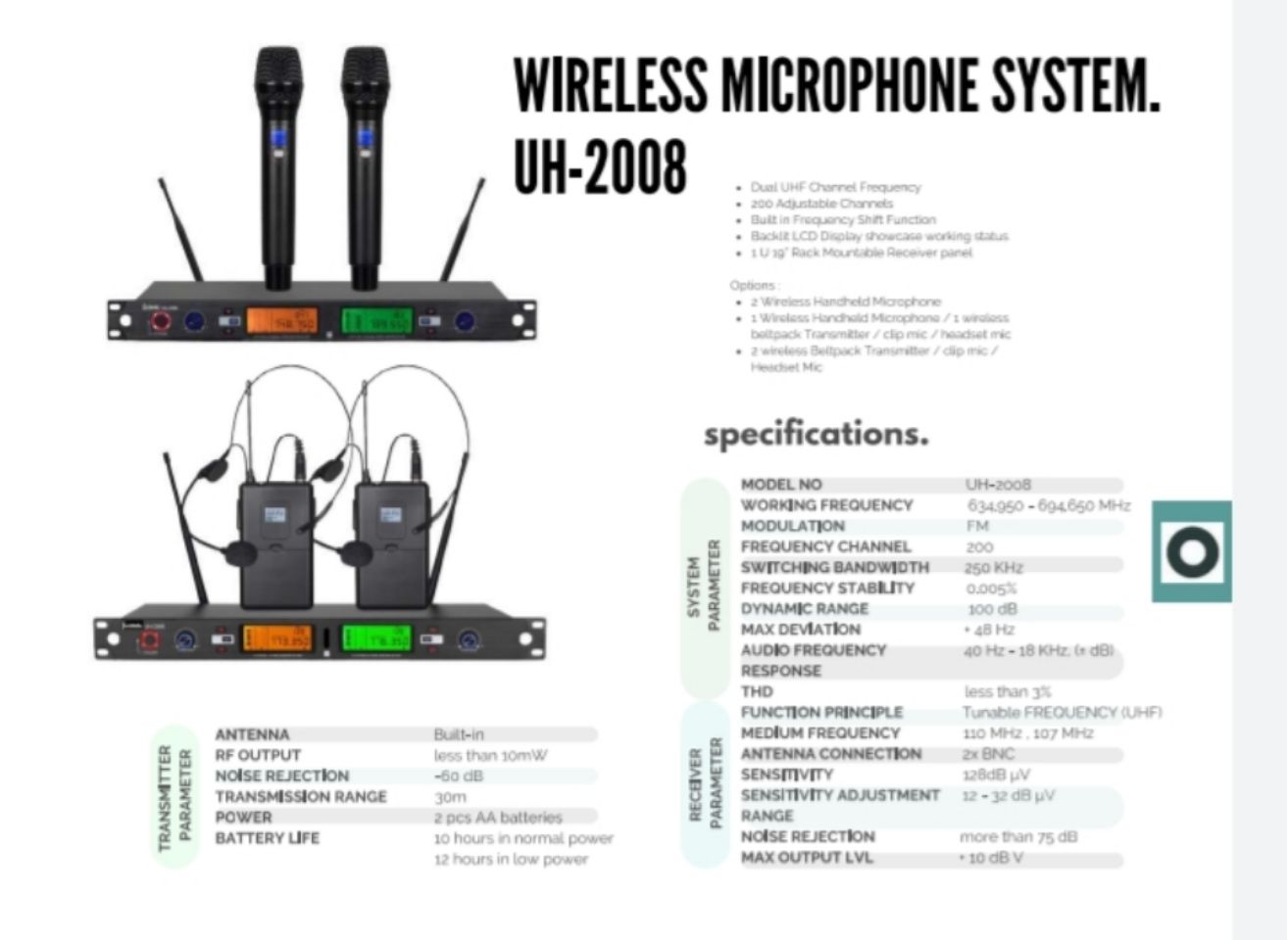 Ocha Wireless Microphone system uh-2008