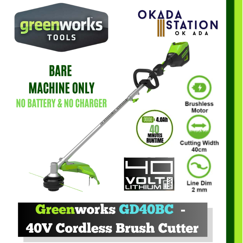 Greenworks GD40BC - 40V Cordless Brush Cutter - Bare Tool Only & Combo Set / Brush Cutter / Grass Cutter / Grass Trimmer/ Gardening Tool / Cordless Power Tool / 40V