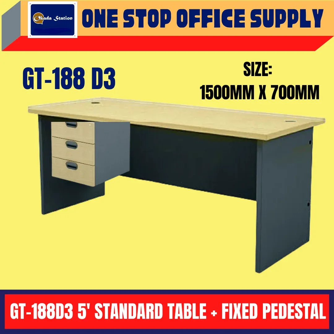 OKADA / OFFICE TABLE / STANDARD TABLE / WITH FIXED PEDESTAL / 5FT / 6FT / GT 157 / GT 187 / TABLE WITH PEDESTAL / MEJA PEJABAT / GT-157 / GT-187 /