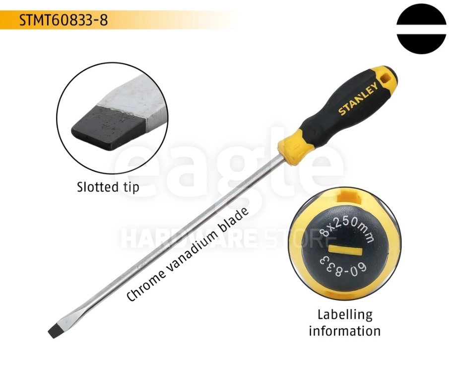 STANLEY STMT60833-8 8MM X 250MM SLOTTED CUSHION GRIP SCREWDRIVERS