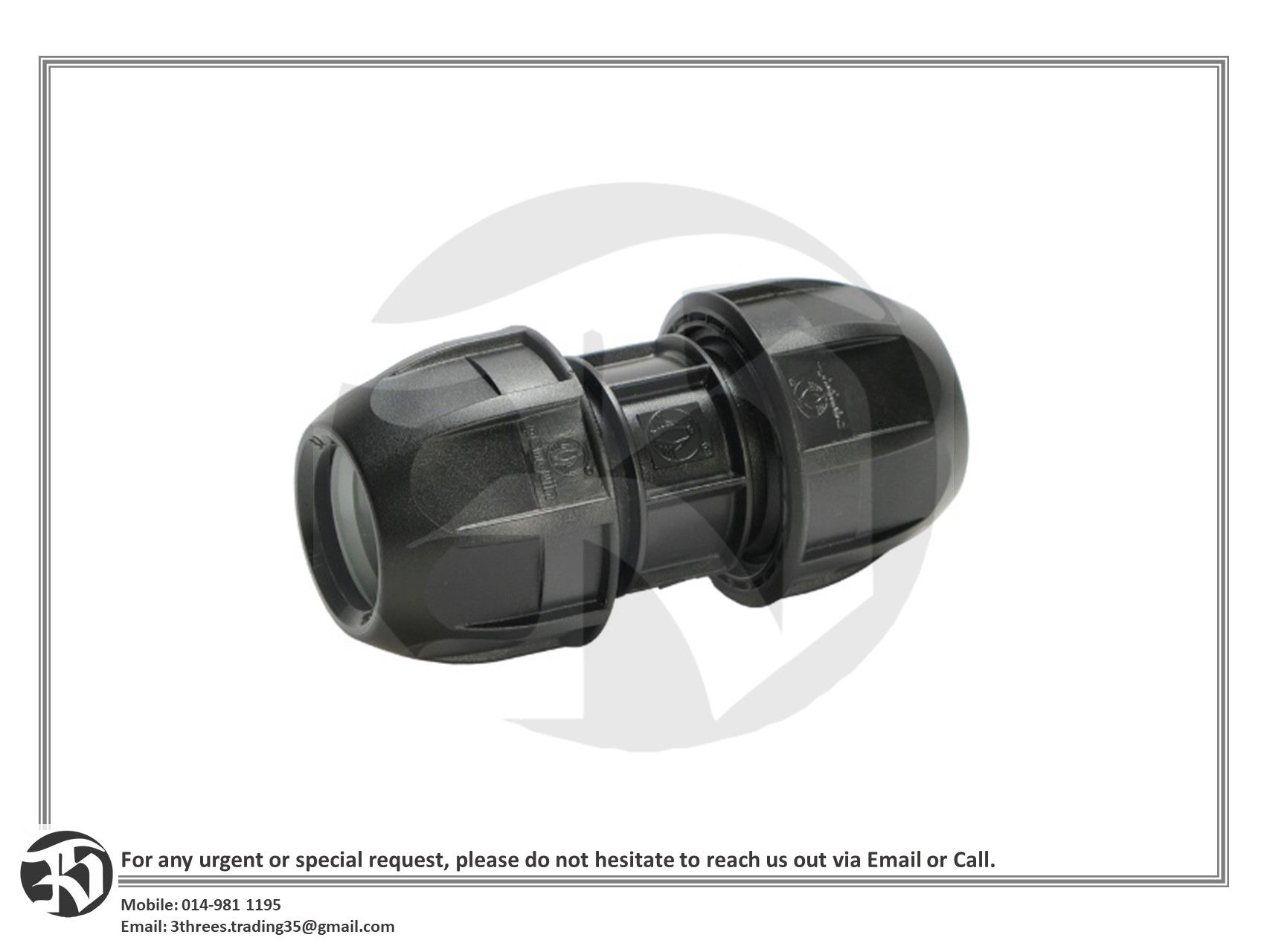 HDPE Poly Fittings - Straight Coupler (50mm/63mm)