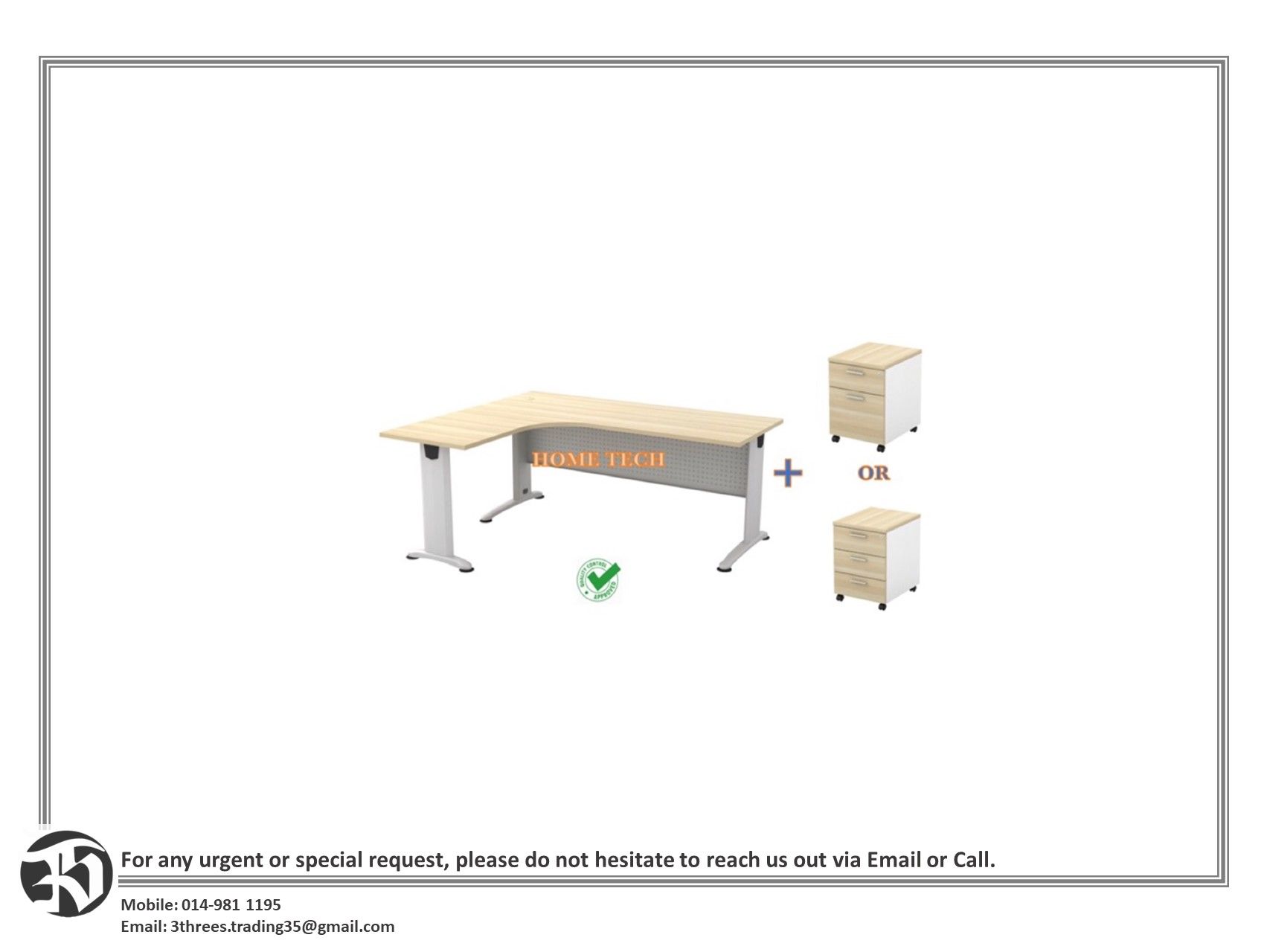 Office Furniture T2 Series Superior Compact L Shape Table Set With Pedestal