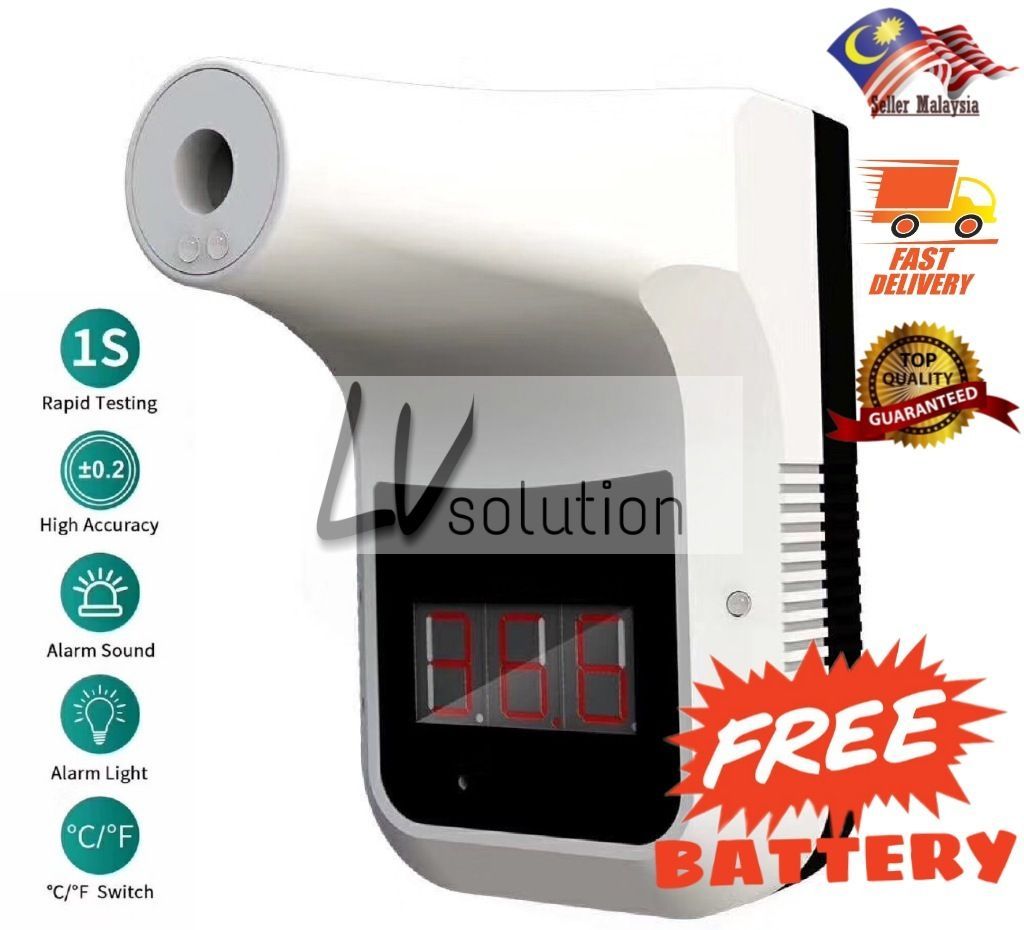 MySejahtera KIOSK Anti Theft Heavy Duty Wall Mount or Stand Type Fast Measure Thermometer High Precision Forehead Infrared Body ( Adult Kid Children Baby ) Temperature Measurement Meter Non-Contact Contactless Clinical Dual Power ( USB + Battery ) On