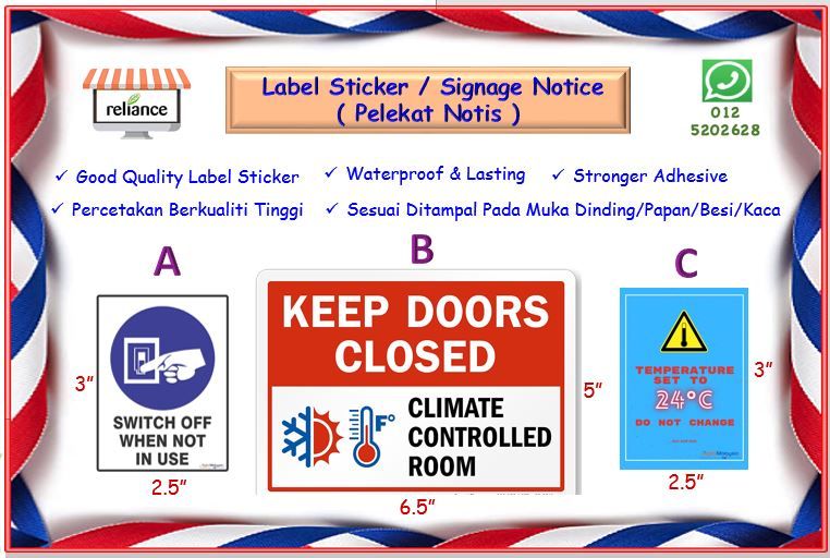 Label Sticker / Notice Signage Sticker Label / Percetakan Pelekat Notis / Custom Made Label Printing # Strong Adhesive & Waterproof # Dibuat Khas Sticker # RS1895 ( KTT : 1 Keping )