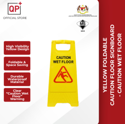 YELLOW FOLDABLE CAUTION FLOOR SIGNBOARD - CAUTION WET FLOOR l PAPAN AMARAN LANTAI | 小心地滑标志-AWAS TAPE X 2