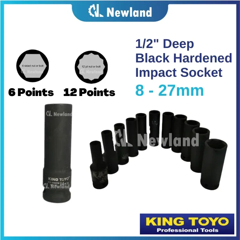 KING TOYO 1/2" DEEP IMPACT SOCKET (6PT & 12PT) 8MM - 27MM