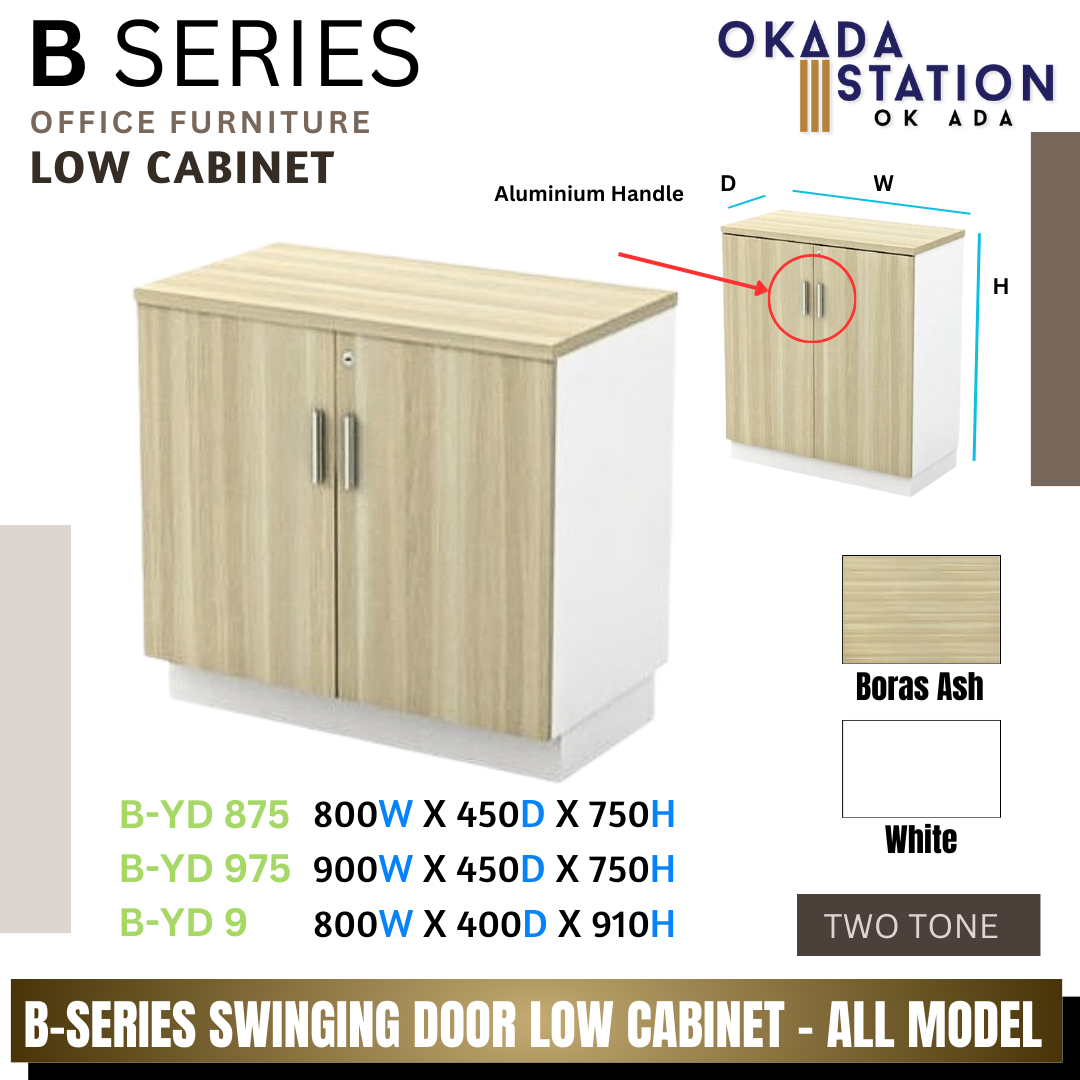 OFFICE SWINGING DOOR LOW CABINET 800W X 400D X 910H / COLOUR ACADIA / LOW CABINET