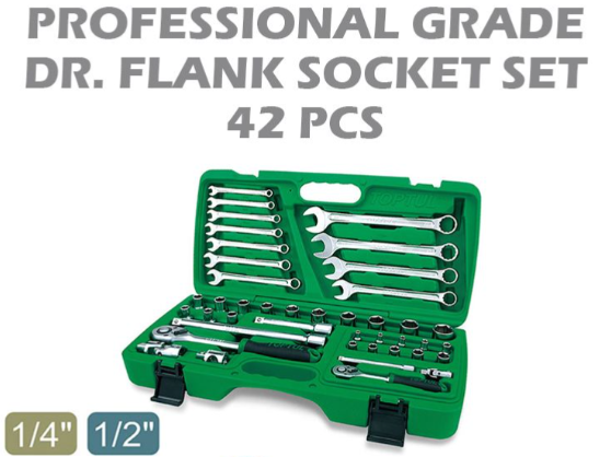 TOPTUL 42 PCS PROFESSIONAL GRADE 1/4" & 1/2" DR. FLANK SOCKET WRENCH SET GAAI4201