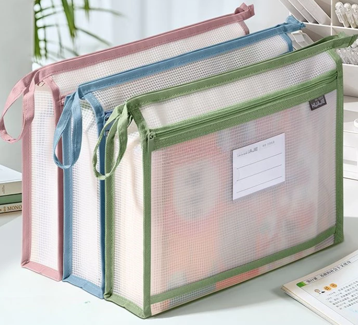 Storage Bag Textbook Classification Tote Handbag Transparent Double Layer A4 Zipper