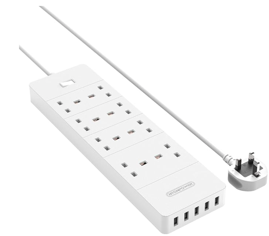 *1700 Joule Surge Protector, NTONPOWER Wall Mounted Power Strip with 1.5 Meter Power Extension Cord, Multi Plug Extension Lead with 8 Socket 5 USB Charger, Overload Protection Switch, 3250W 13amp Fused