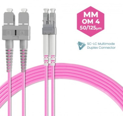 SC-LC 50/125 OM4 MULTIMODE DUPLEX FIBER OPTIC PATCH CABLE 3M 5M 10M