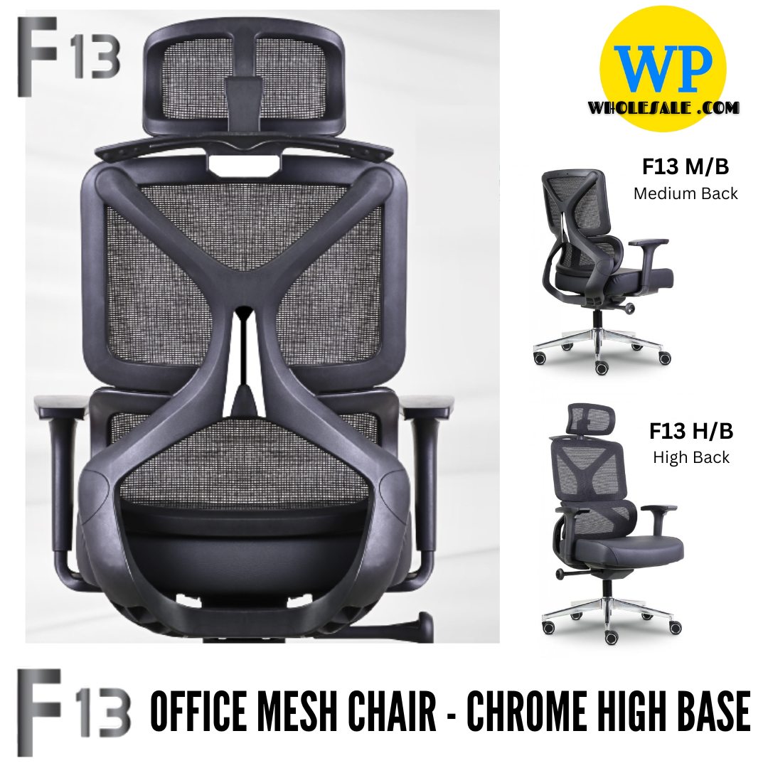 CLASSIC CHAIR F13 ERGONOMIC OFFICE MESH CHAIR - ALL SIZE / MESH SERIES / OFFICE CONFERENCE CHAIR / OFFICE SWIVEL CHAIR / EXECUTIVE CHAIR / DIRECTOR CHAIR / MESH CHAIR / OFFICE CHAIR / CHROME BASE / FABRIC / PU LEATHER / F13