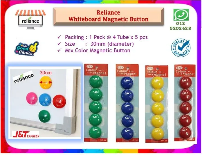 Magnetic Whiteboard Button - 30mm / Magnet Button / Magnet Button # Magnet Bar # RP0615 ( KTT : 1 Paket @ 4 Tube x 5 Biji )
