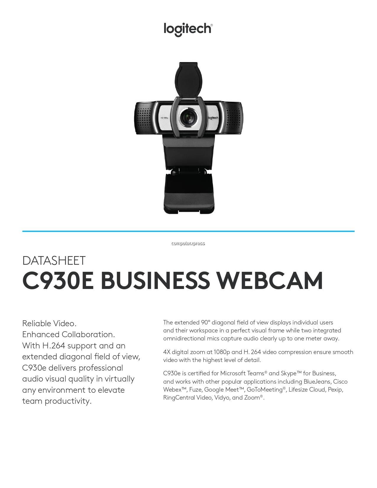 Logitech C930E Webcam Smart HD 1080p USB Video Camera