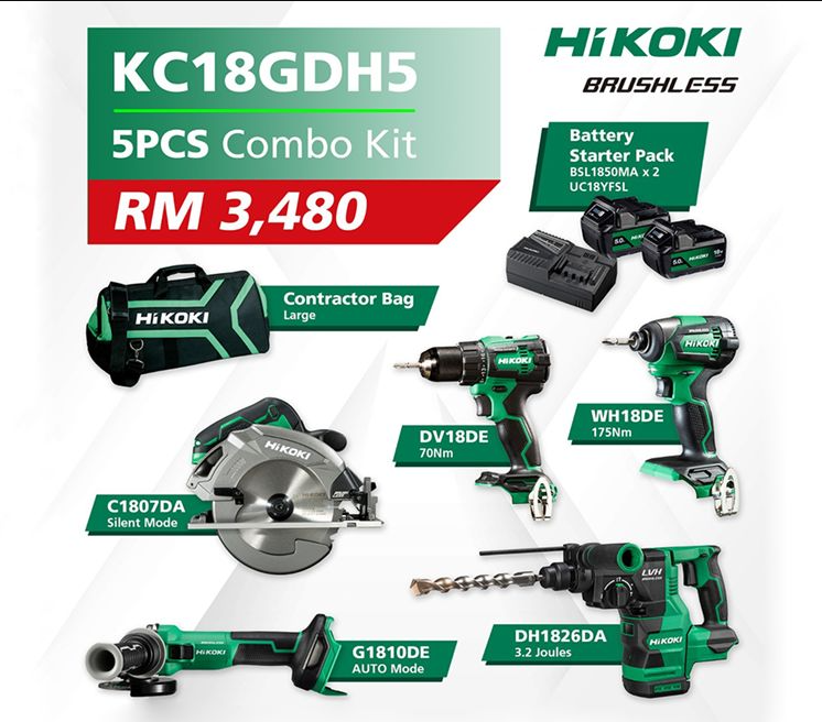 HIKOKI 18V CORDLESS COMBO KIT KC18GDH5